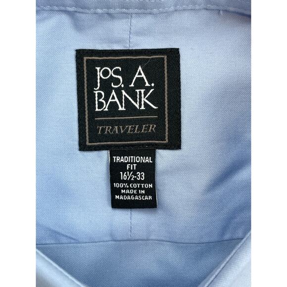 Jos A Bank Shirt Men 16.5-33 Blue 100% Cotton Traditional Fit Traveler Button Up - Picture 4 of 6